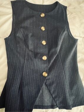 Anthropologie Navy Pinstripe Sleeveless Button Vest with Buttons